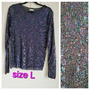 Free people intimately oil slick iridescent sequins long sleeve top SIZE L